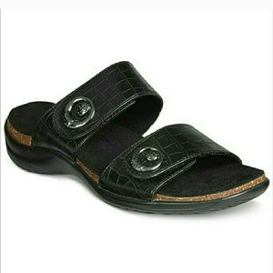 NEW 9 WIDE EASY STREET COMFORT BLACK SANDALS SHOES